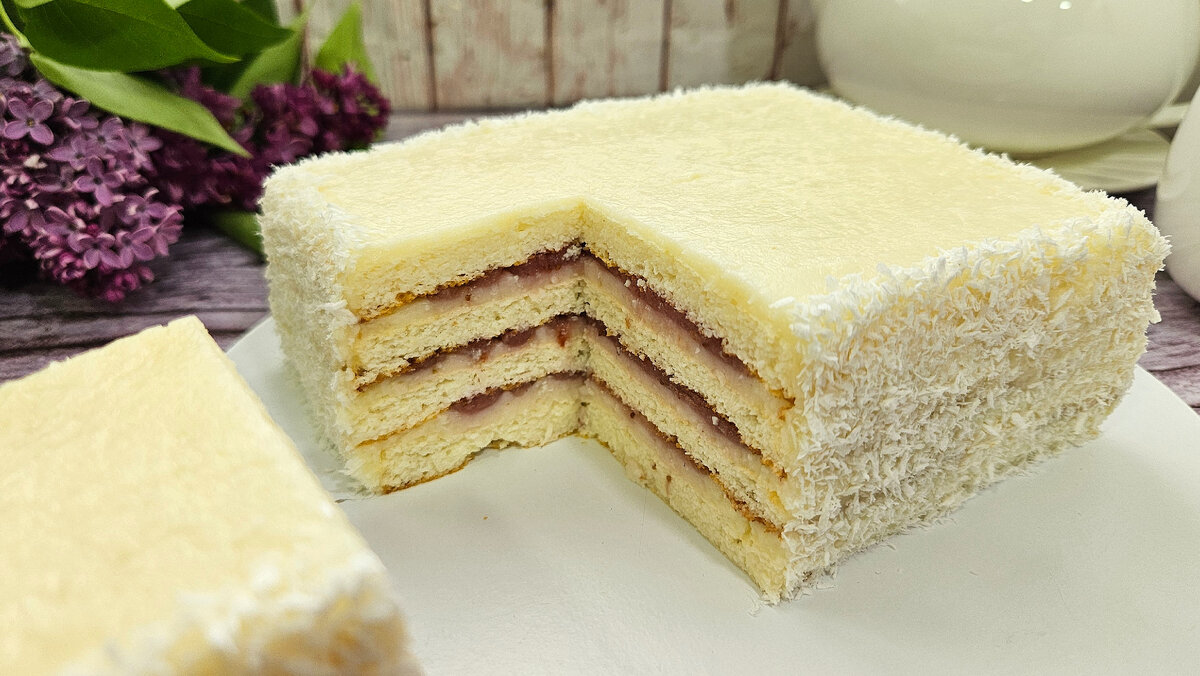 Нежный Творожно-Кокосовый Торт на Противне